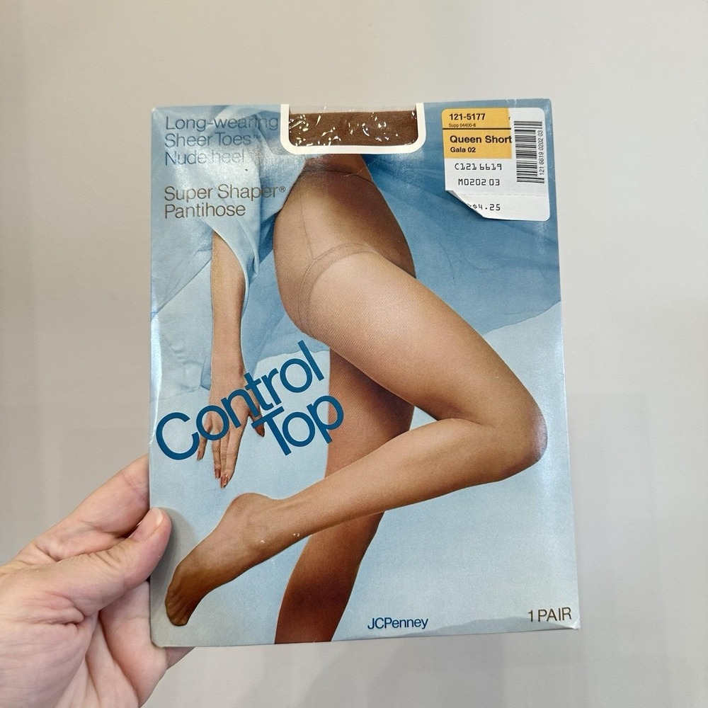Vtg JCPenney Control Top Super Shaper Pantyhose Nude Size Queen Short